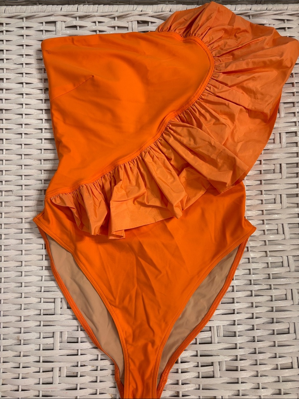 Ruffled One-Shoulder Swimsuit - melon